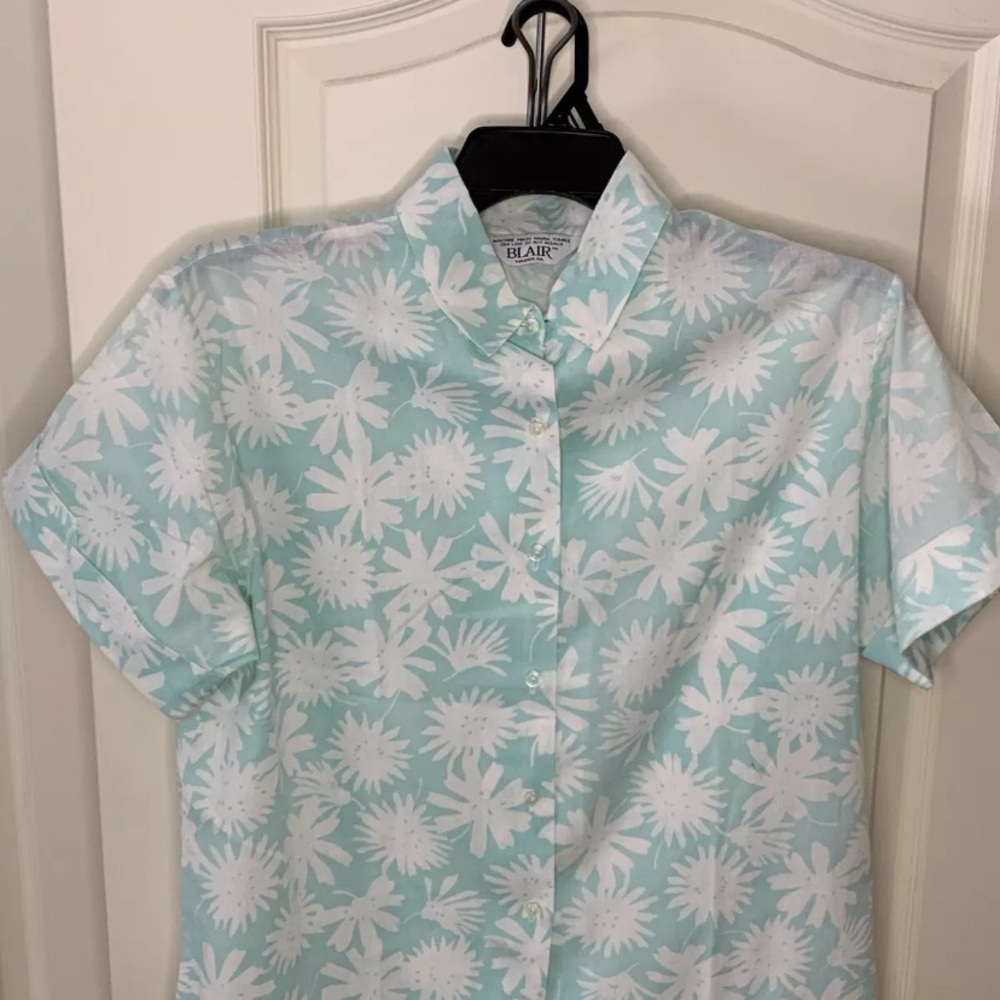 Set Of 2 Vintage Blair Women’s Floral Print Button Up Short Sleeve Blouse - Picture 6 of 13